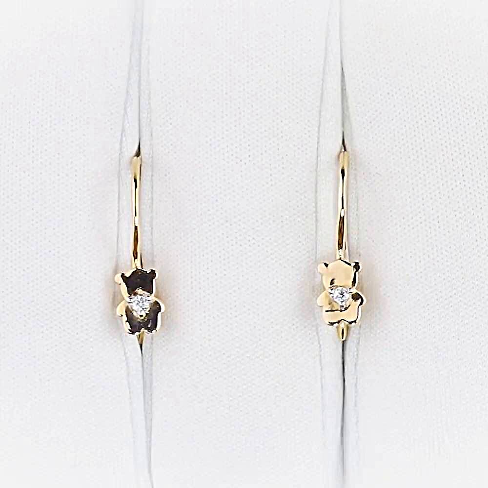 Серьги  Мишка детские с фианитами из красного золота 375 пробы 1