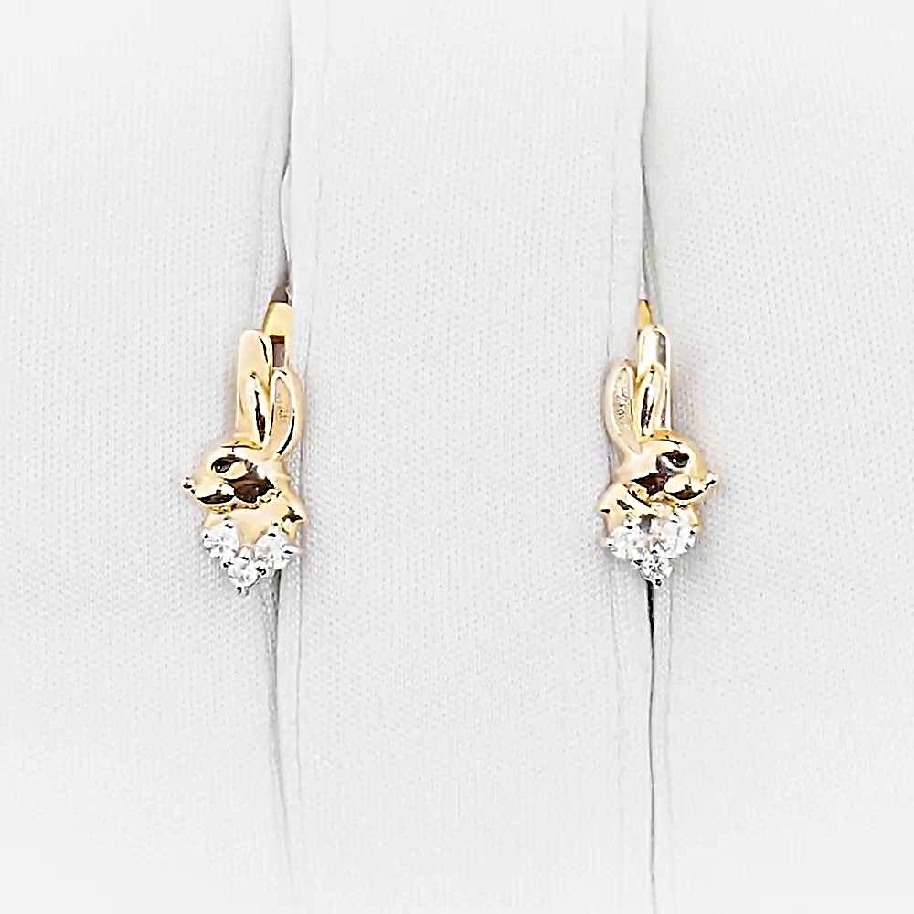 Серьги  Заяц детские с фианитами из красного золота 375 пробы