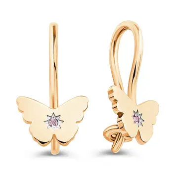Серьги детские с фианитами из красного золота 375 пробы