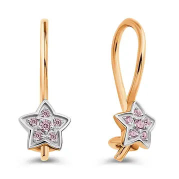Серьги детские с фианитами из красного золота 375 пробы