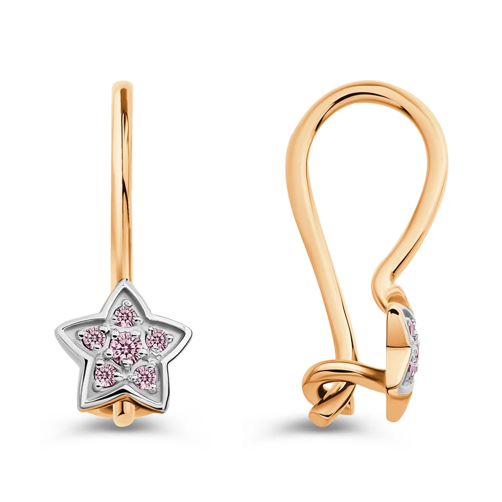 Серьги детские с фианитами из красного золота 375 пробы