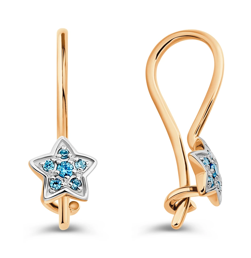 Серьги детские с фианитами из красного золота 375 пробы