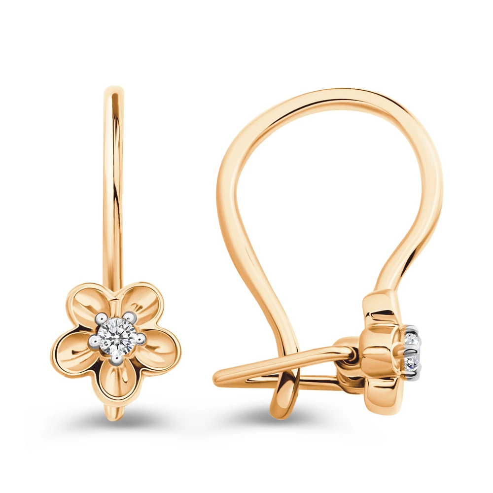 Серьги детские с фианитами из красного золота 375 пробы 3