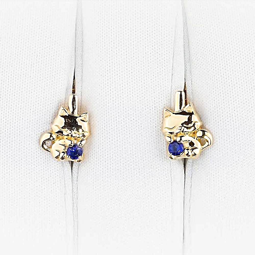 Серьги  Кошка детские с фианитами из красного золота 375 пробы 1