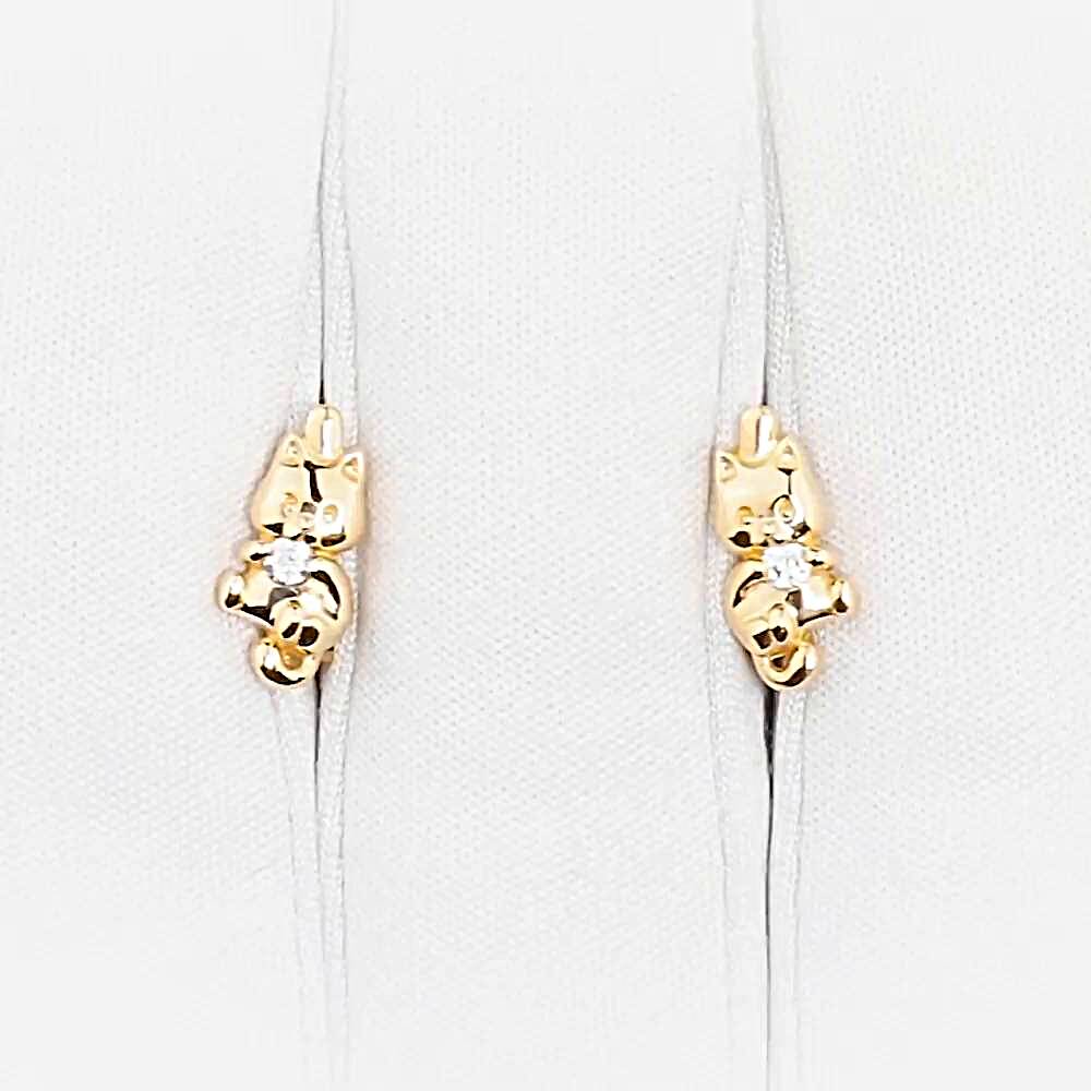Серьги  Кошка детские с фианитами из красного золота 585 пробы