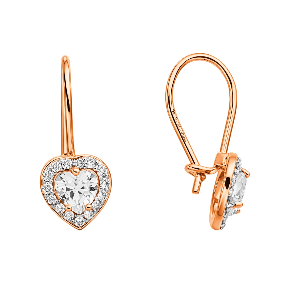 Серьги детские с фианитами из красного золота 585 пробы