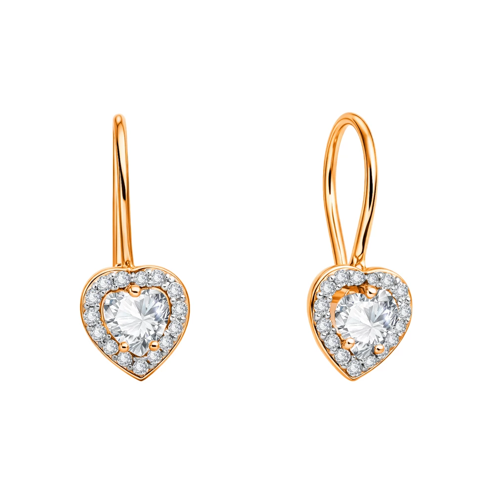 Серьги детские с фианитами из красного золота 585 пробы