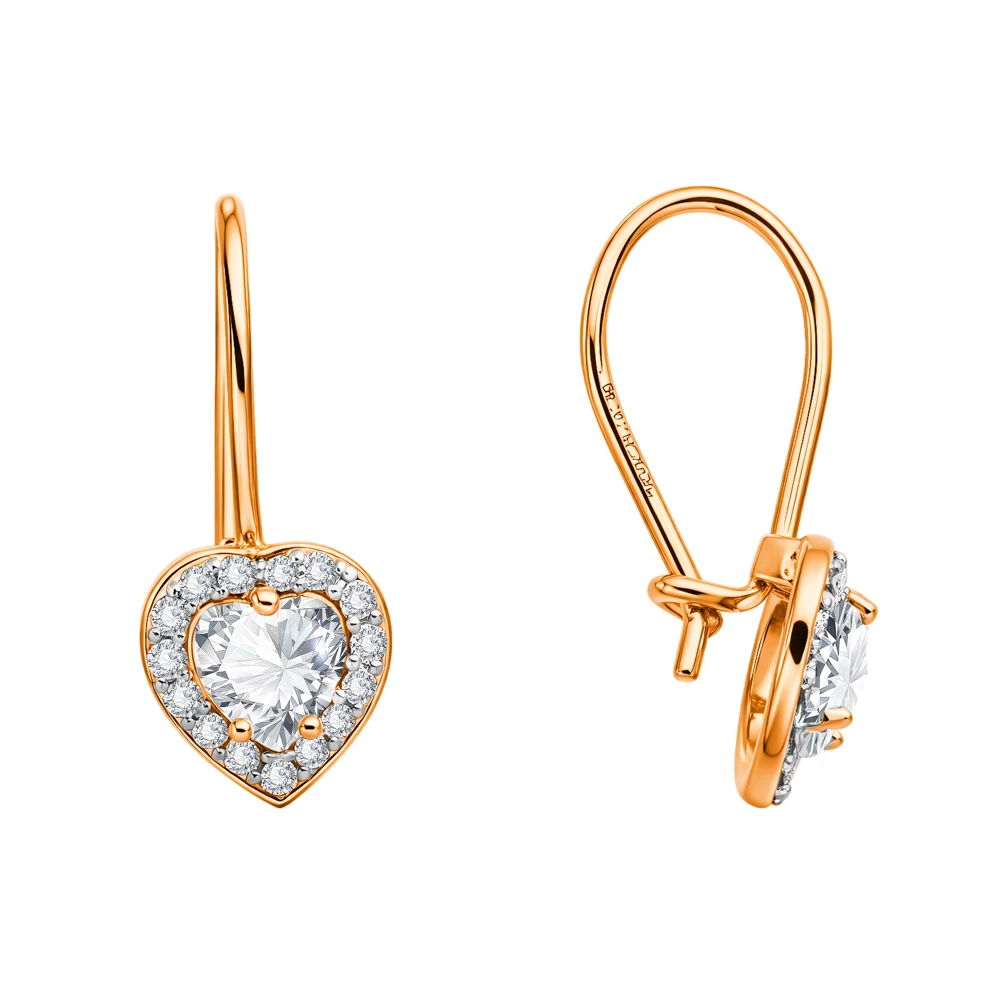 Серьги детские с фианитами из красного золота 585 пробы 3