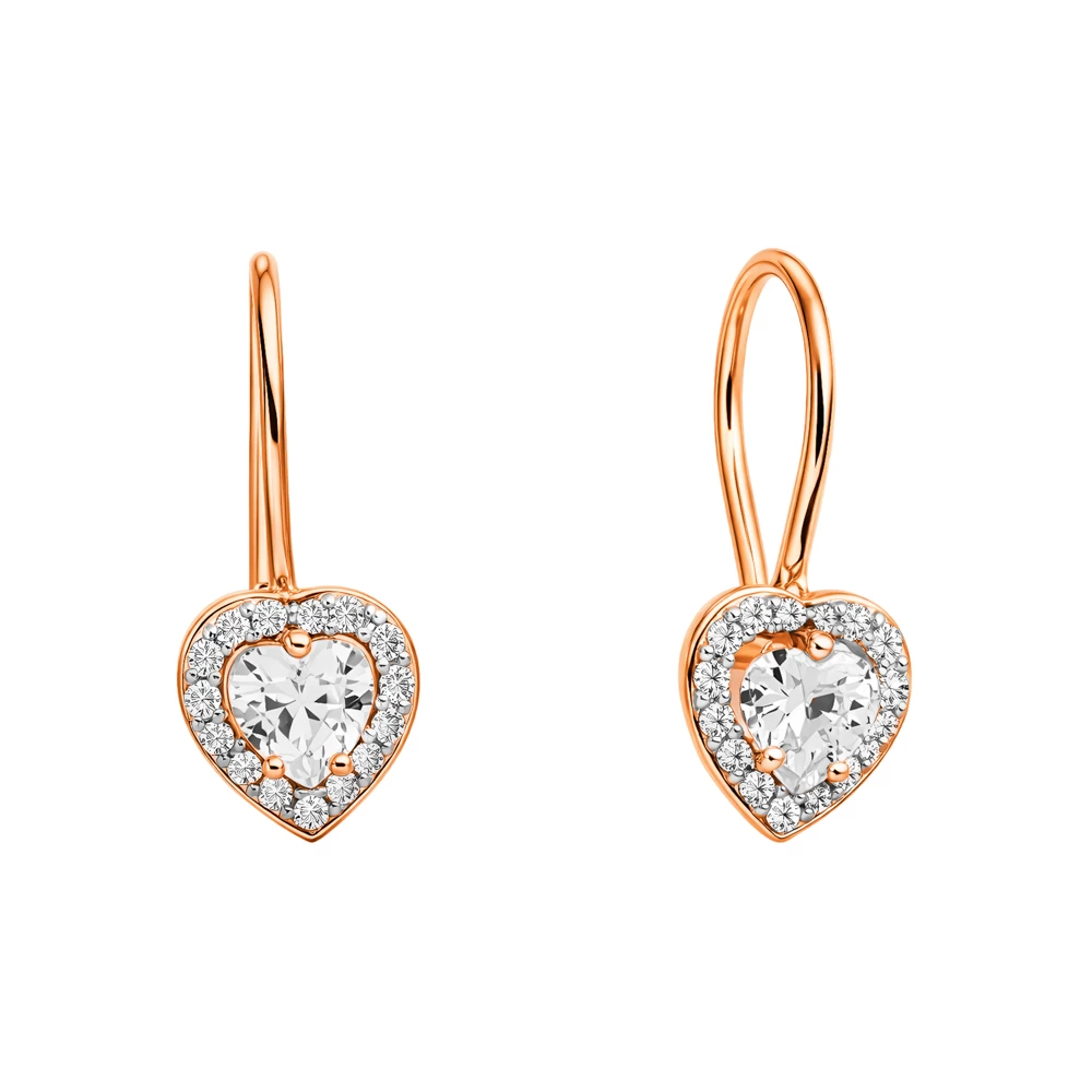 Серьги детские с фианитами из красного золота 585 пробы