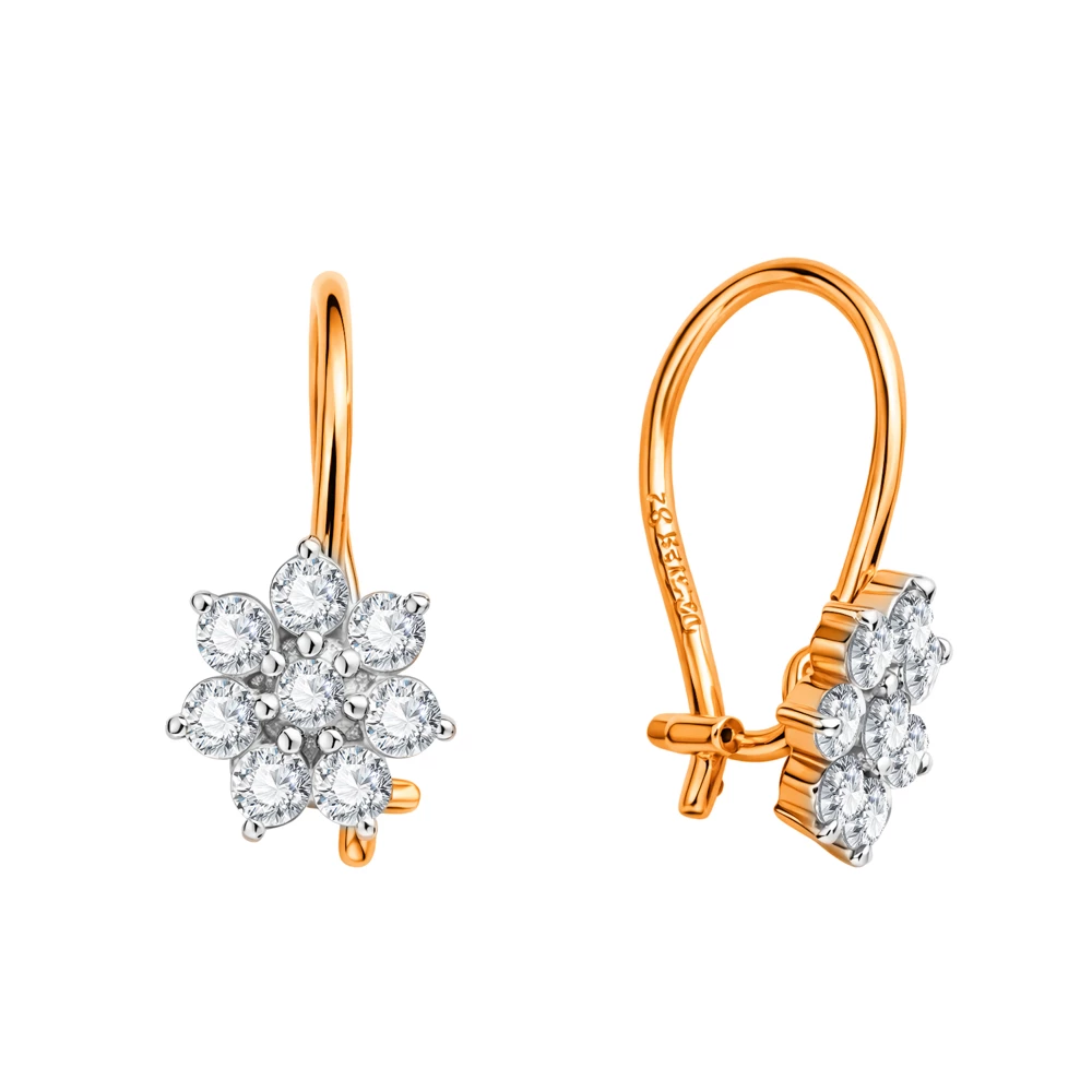 Серьги детские с фианитами из красного золота 585 пробы 3