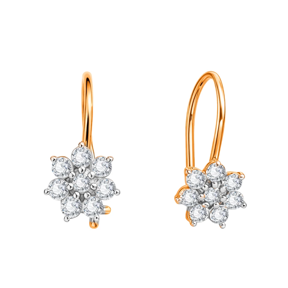 Серьги детские с фианитами из красного золота 585 пробы 2