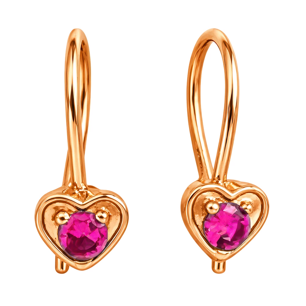 Серьги детские с фианитами из красного золота 375 пробы