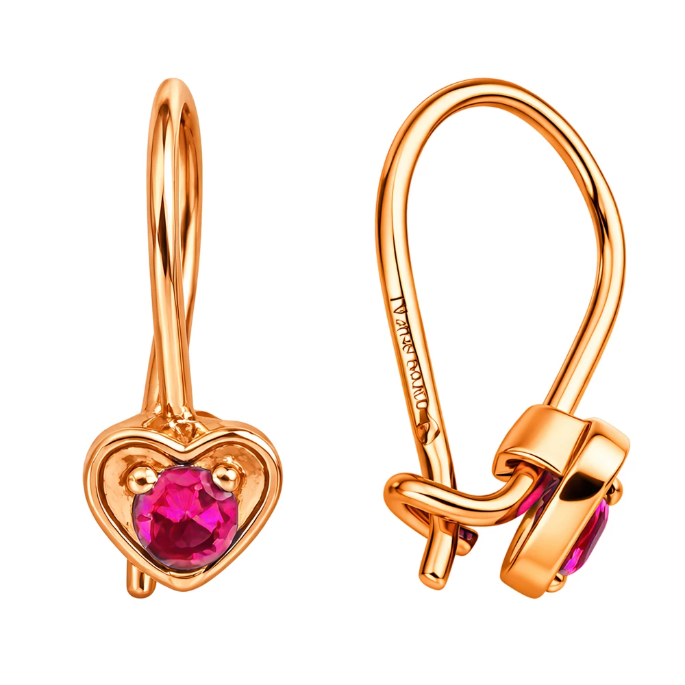 Серьги детские с фианитами из красного золота 375 пробы