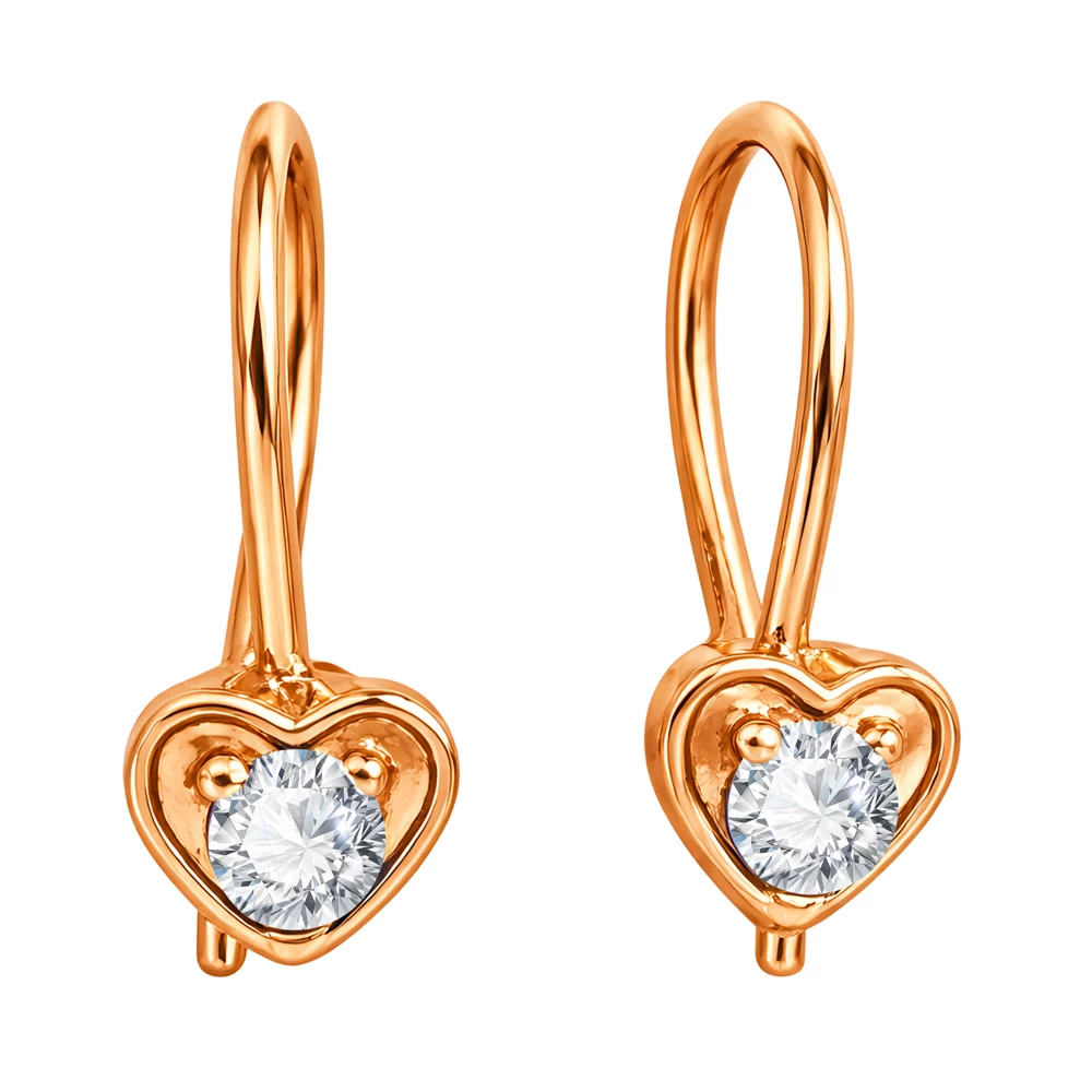 Серьги детские с фианитами из красного золота 375 пробы