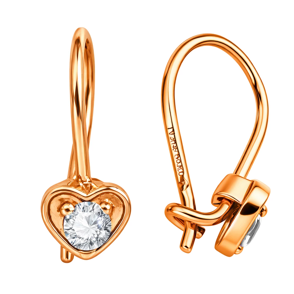 Серьги детские с фианитами из красного золота 375 пробы