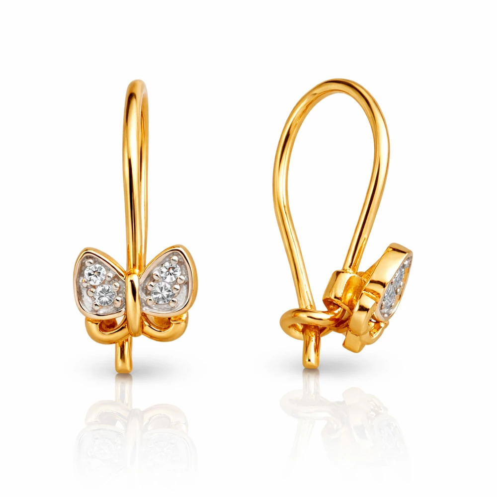 Серьги  Бабочка детские с фианитами из красного золота 375 пробы 3