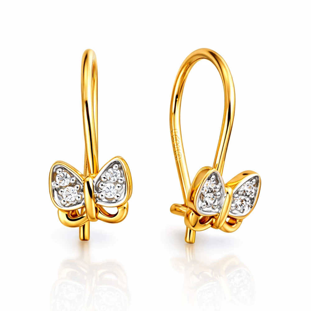 Серьги  Бабочка детские с фианитами из красного золота 375 пробы 2