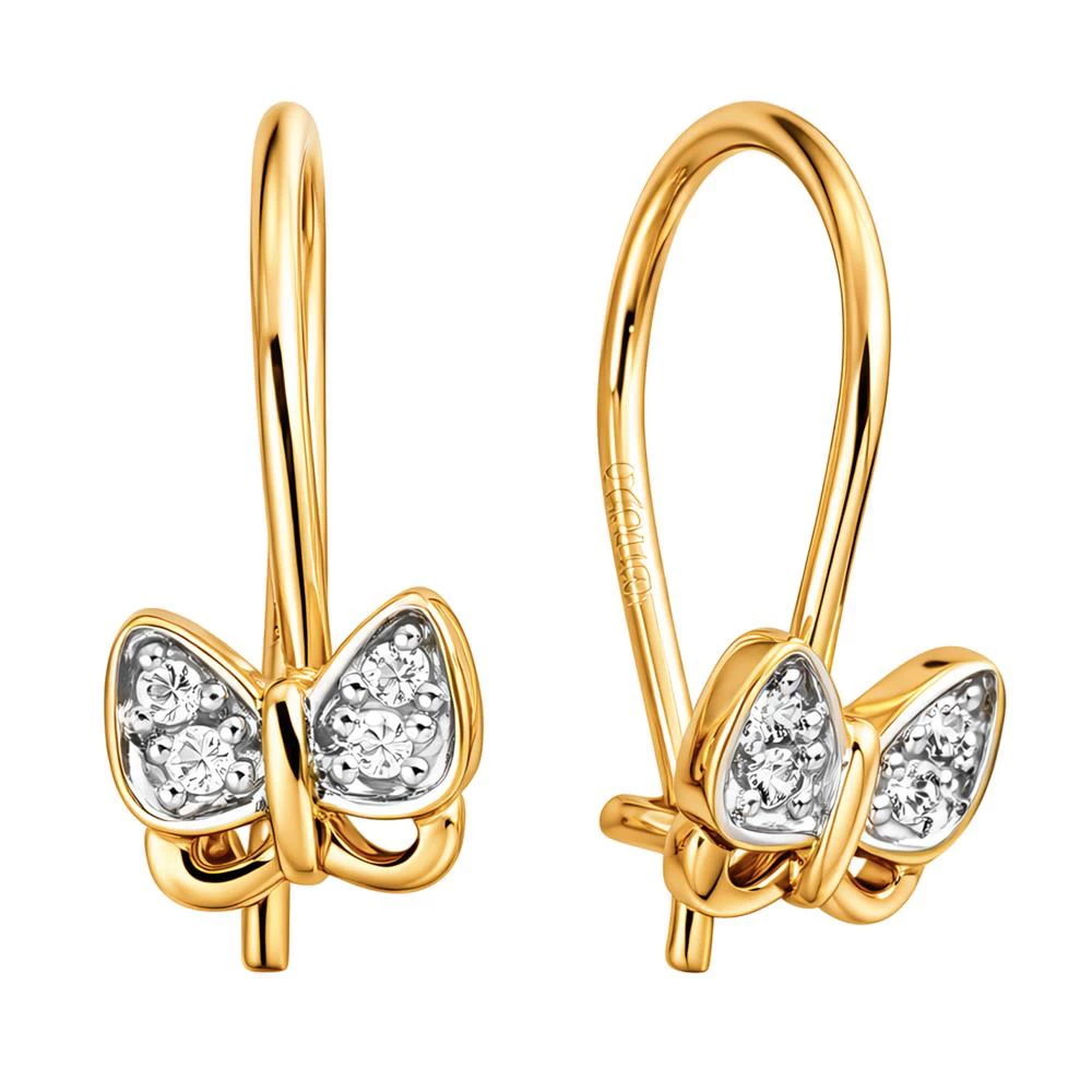 Серьги  Бабочка детские с фианитами из красного золота 375 пробы 2