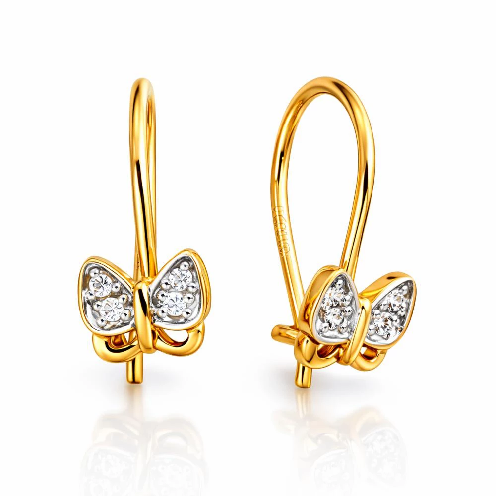 Серьги  Бабочка детские с фианитами из красного золота 375 пробы