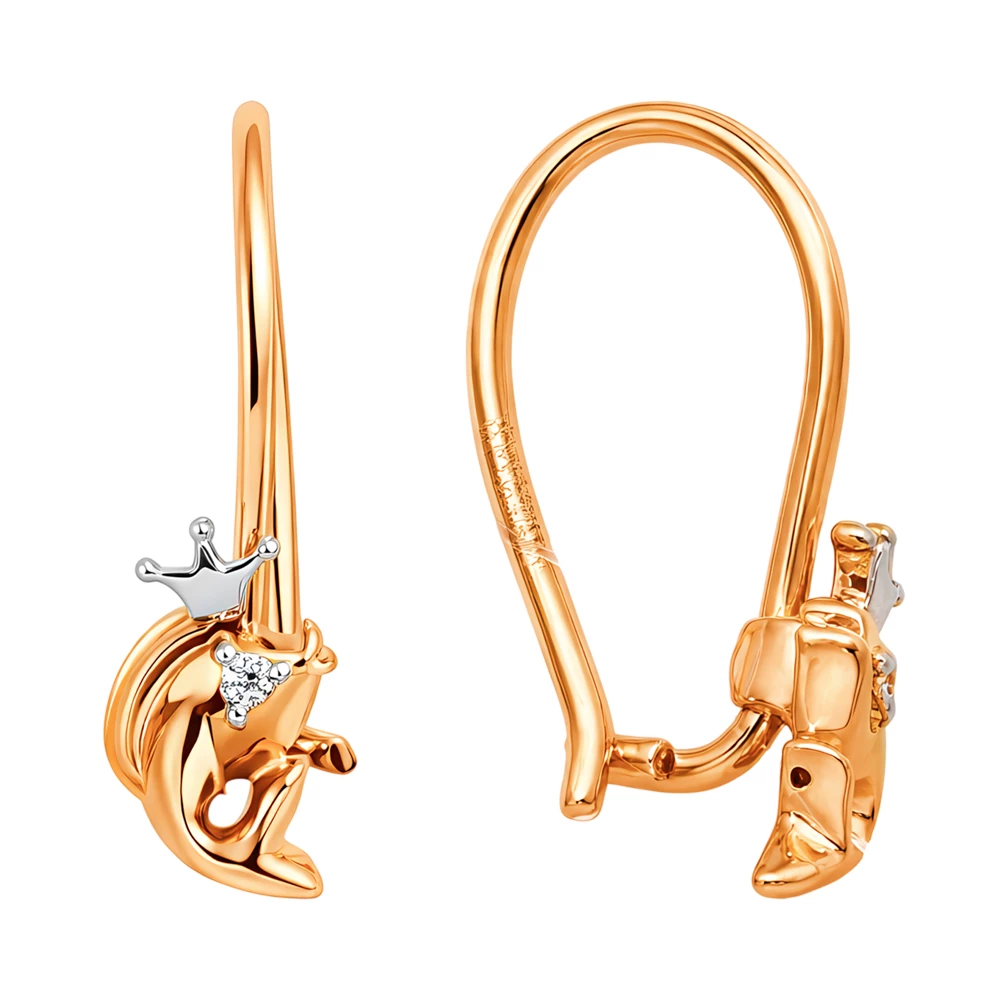 Серьги  Рыбка детские с фианитами из красного золота 375 пробы 3