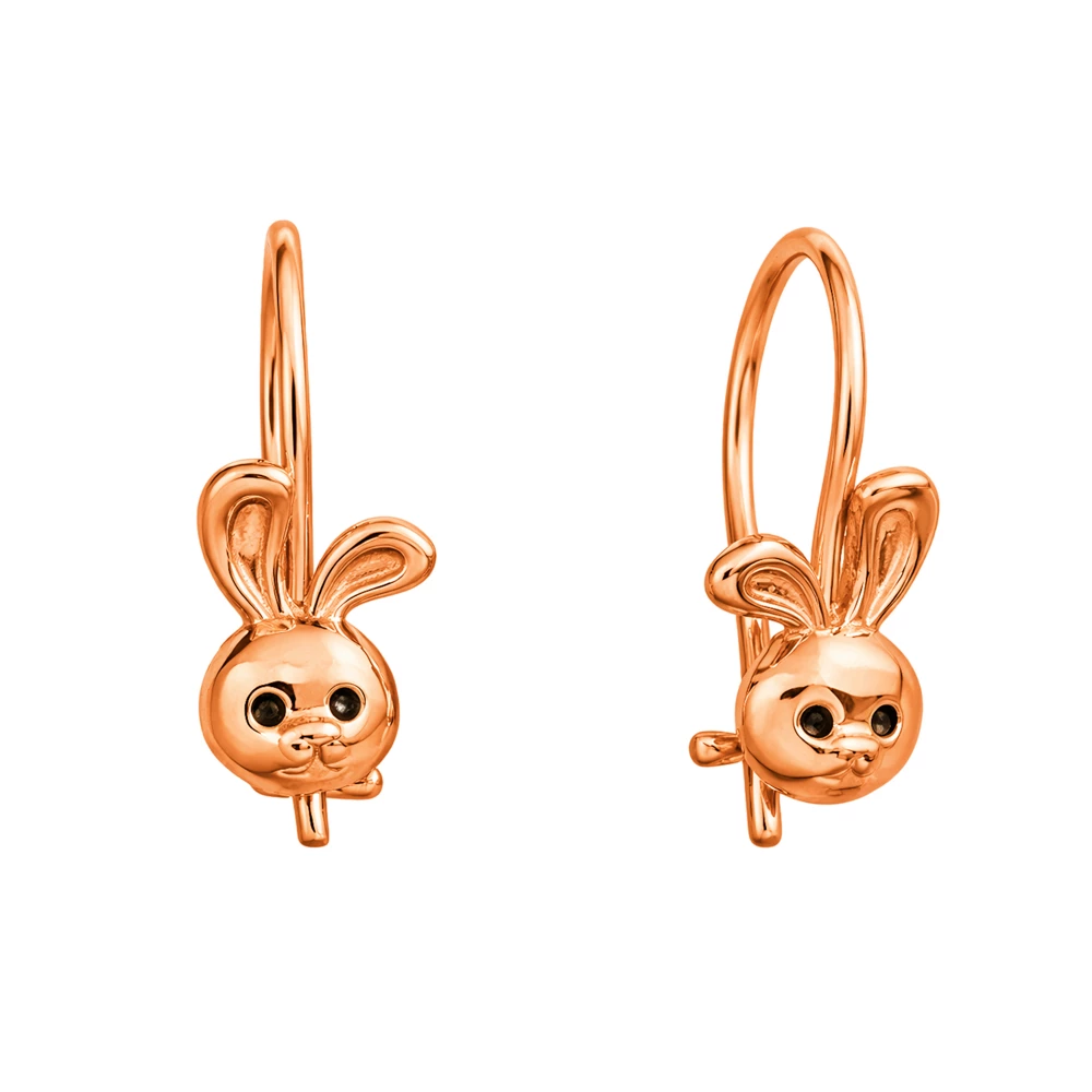 Серьги  Заяц детские из красного золота 375 пробы
