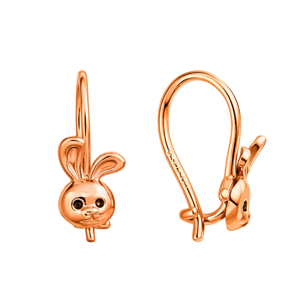Серьги  Заяц детские из красного золота 375 пробы