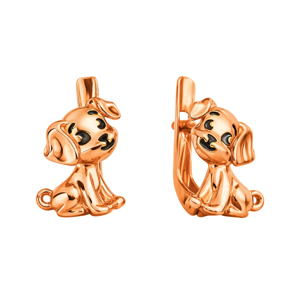 Серьги  Собака детские из красного золота 375 пробы