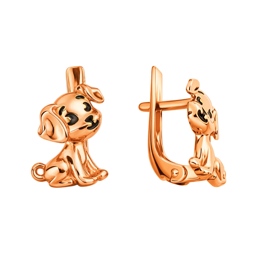 Серьги  Собака детские из красного золота 375 пробы