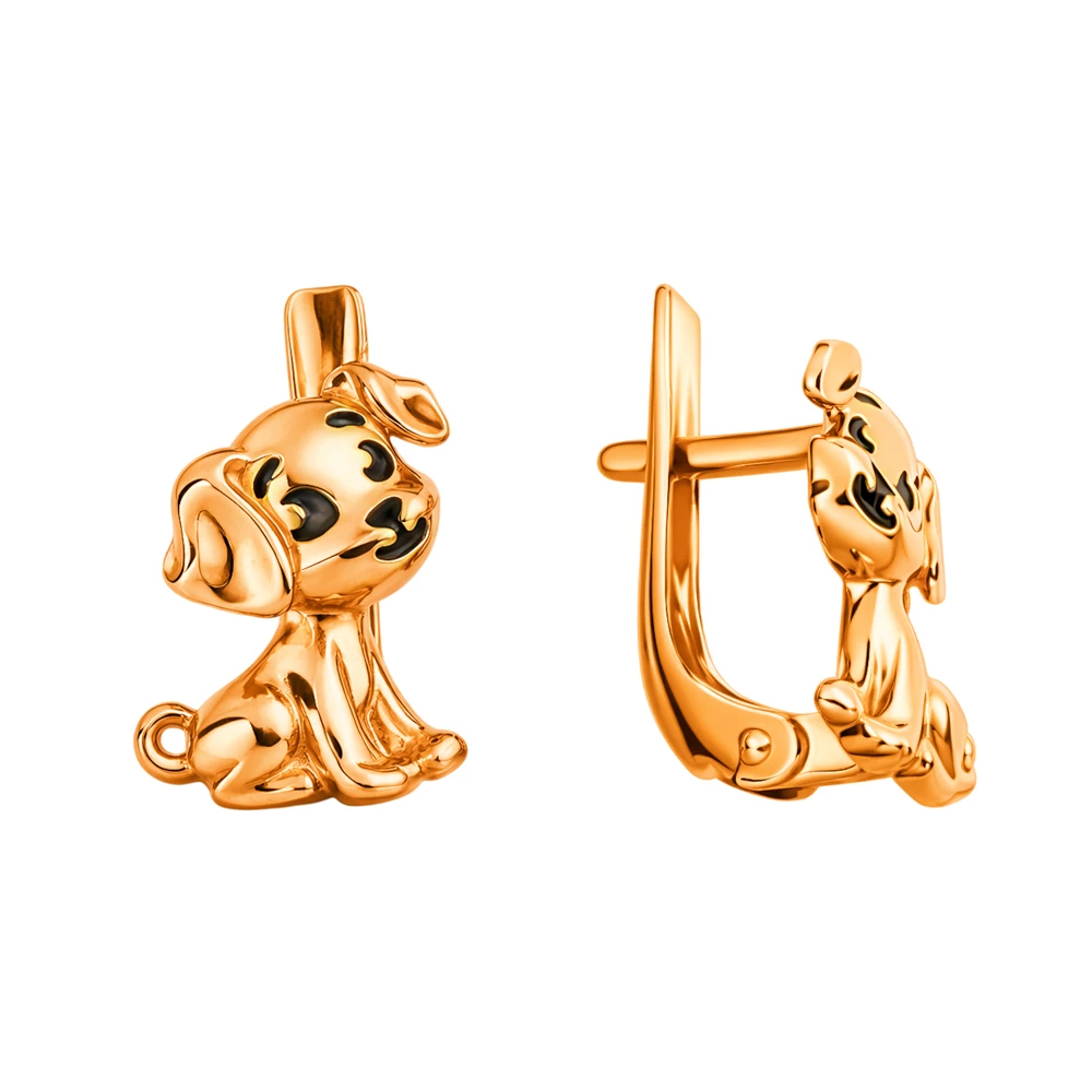 Серьги  Собака детские из красного золота 375 пробы