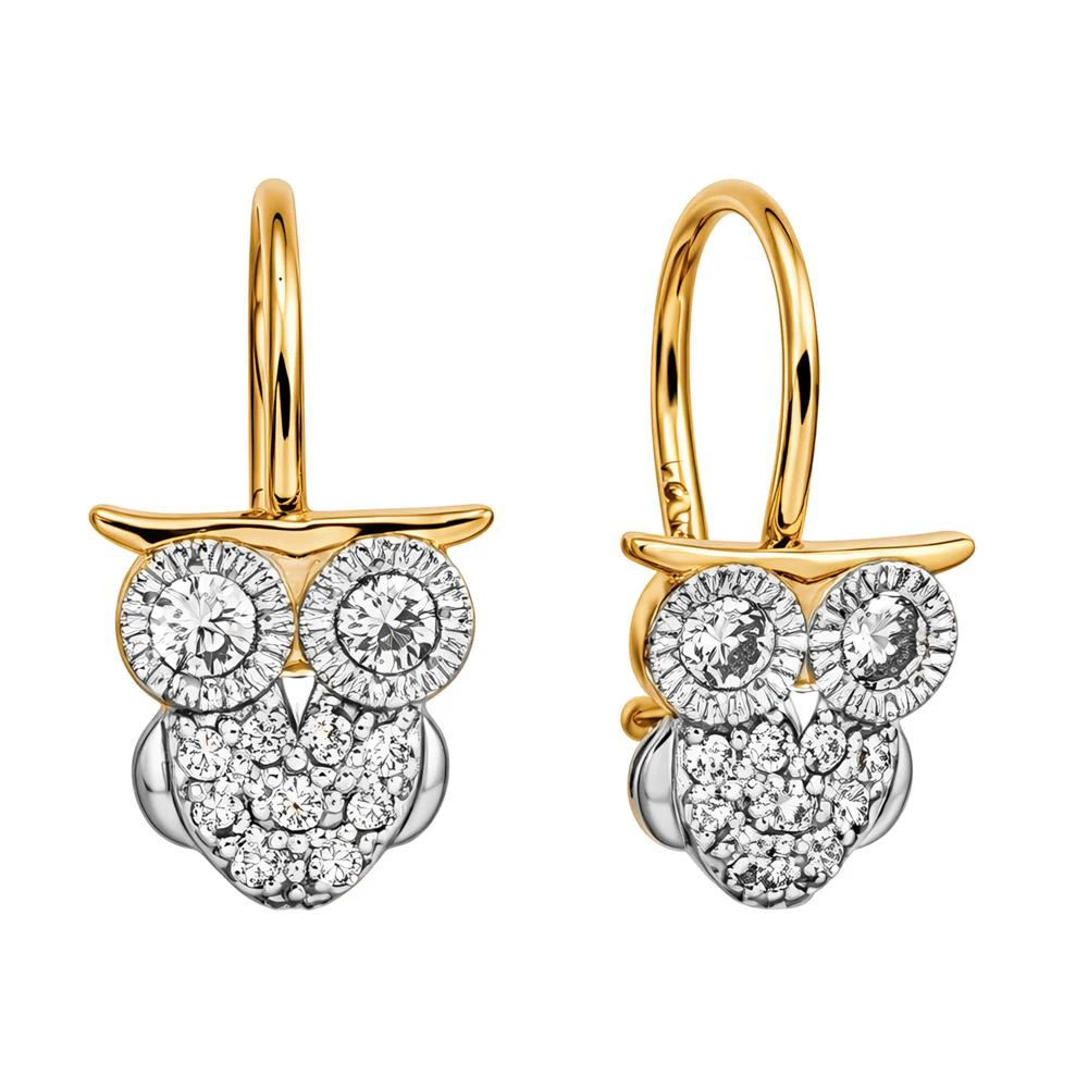 Серьги  Сова детские с фианитами из красного золота 585 пробы