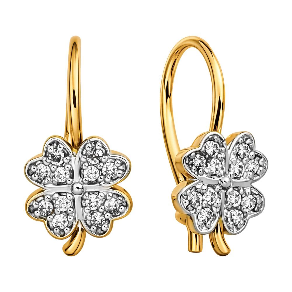 Серьги детские с фианитами из красного золота 375 пробы