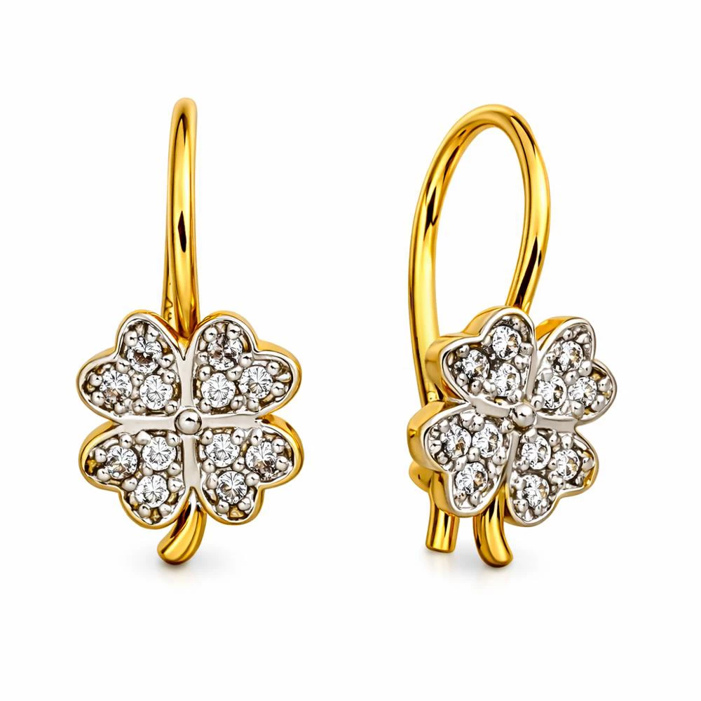 Серьги детские с фианитами из красного золота 375 пробы