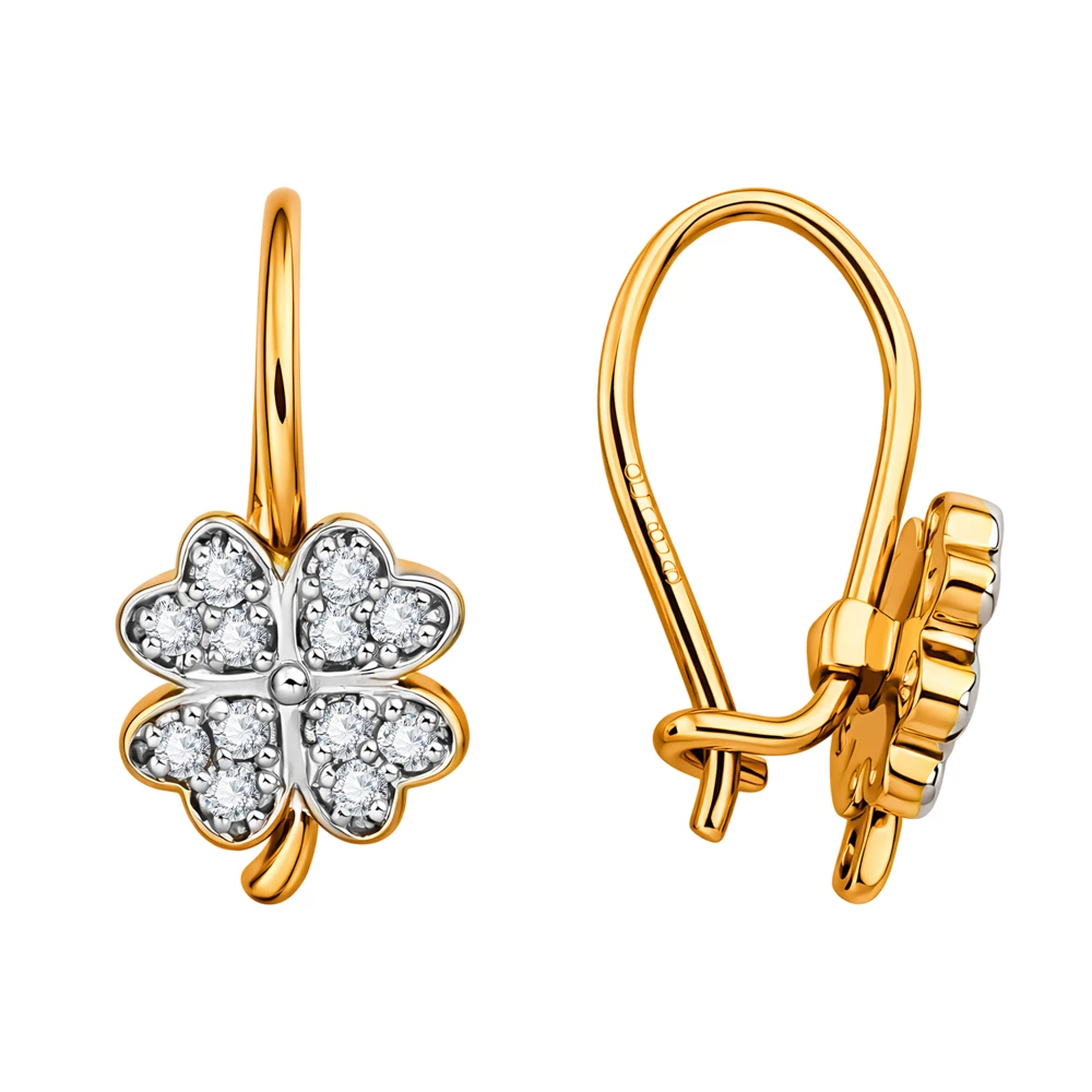 Серьги детские с фианитами из красного золота 375 пробы 3