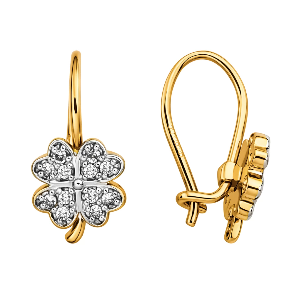 Серьги детские с фианитами из красного золота 375 пробы