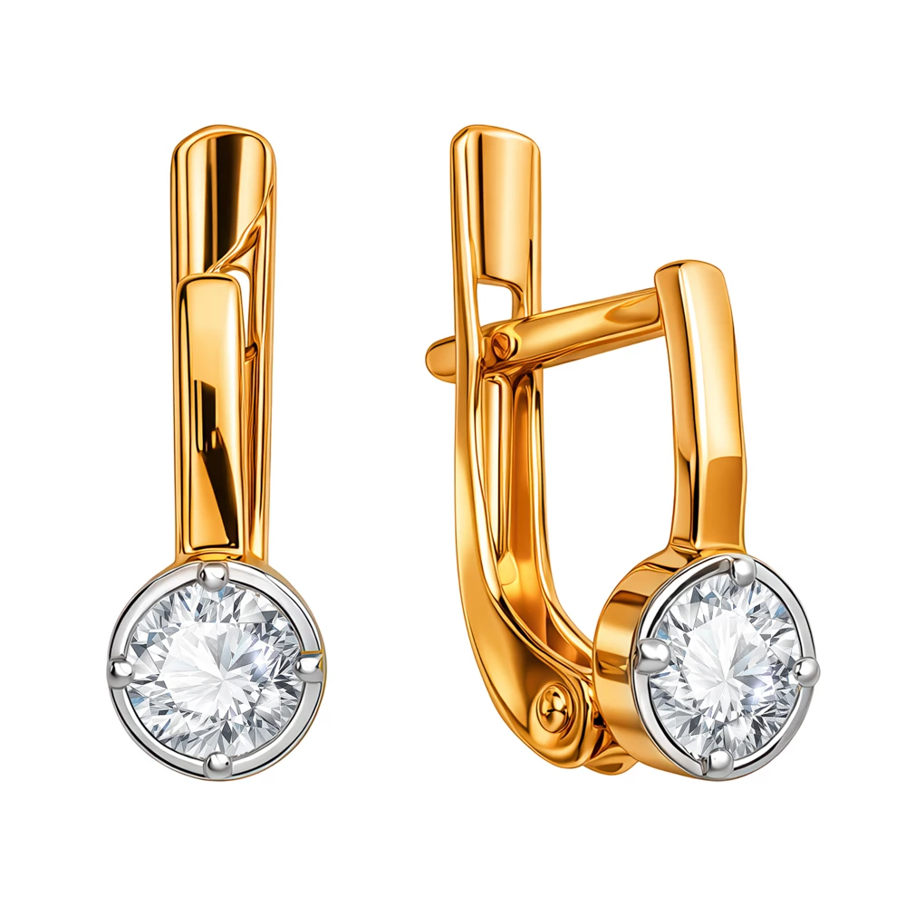 Серьги детские с фианитами из красного золота 585 пробы 2