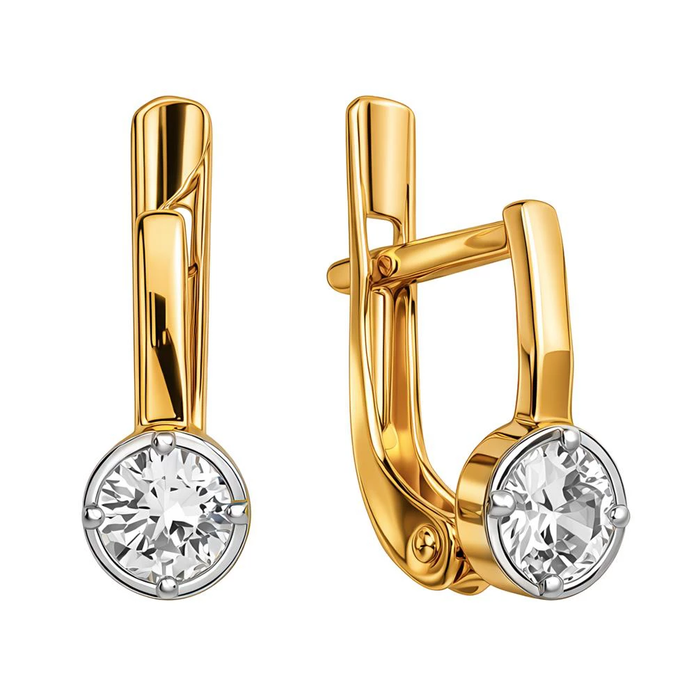 Серьги детские с фианитами из красного золота 585 пробы