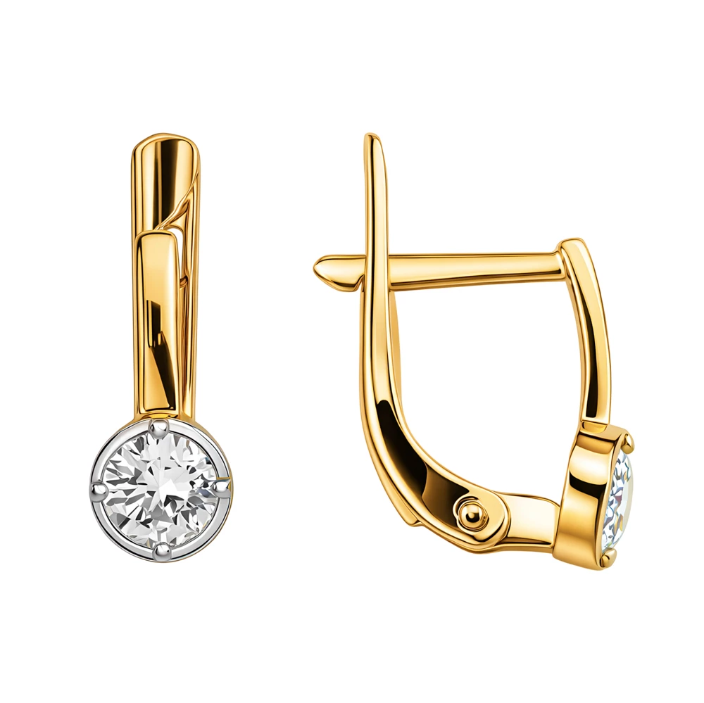 Серьги детские с фианитами из красного золота 585 пробы