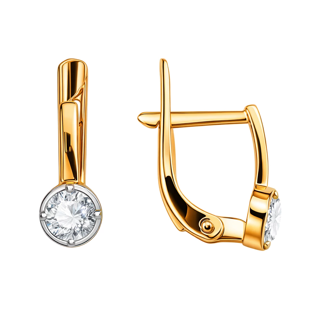 Серьги детские с фианитами из красного золота 585 пробы 3