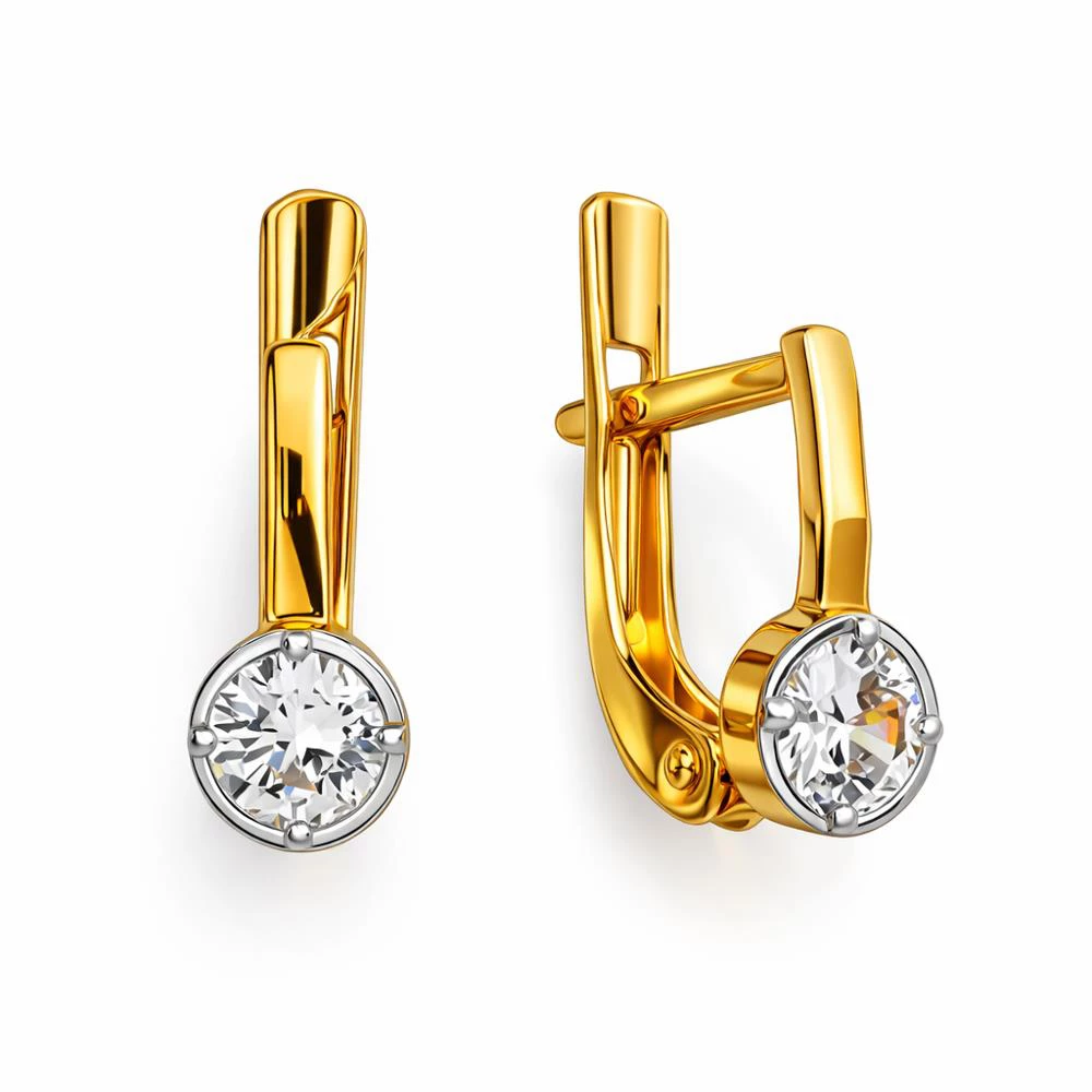 Серьги детские с фианитами из красного золота 585 пробы