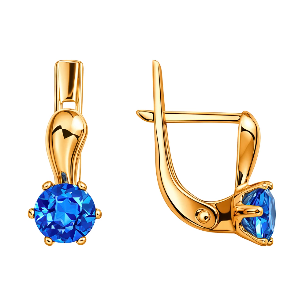 Серьги детские с фианитами из красного золота 375 пробы