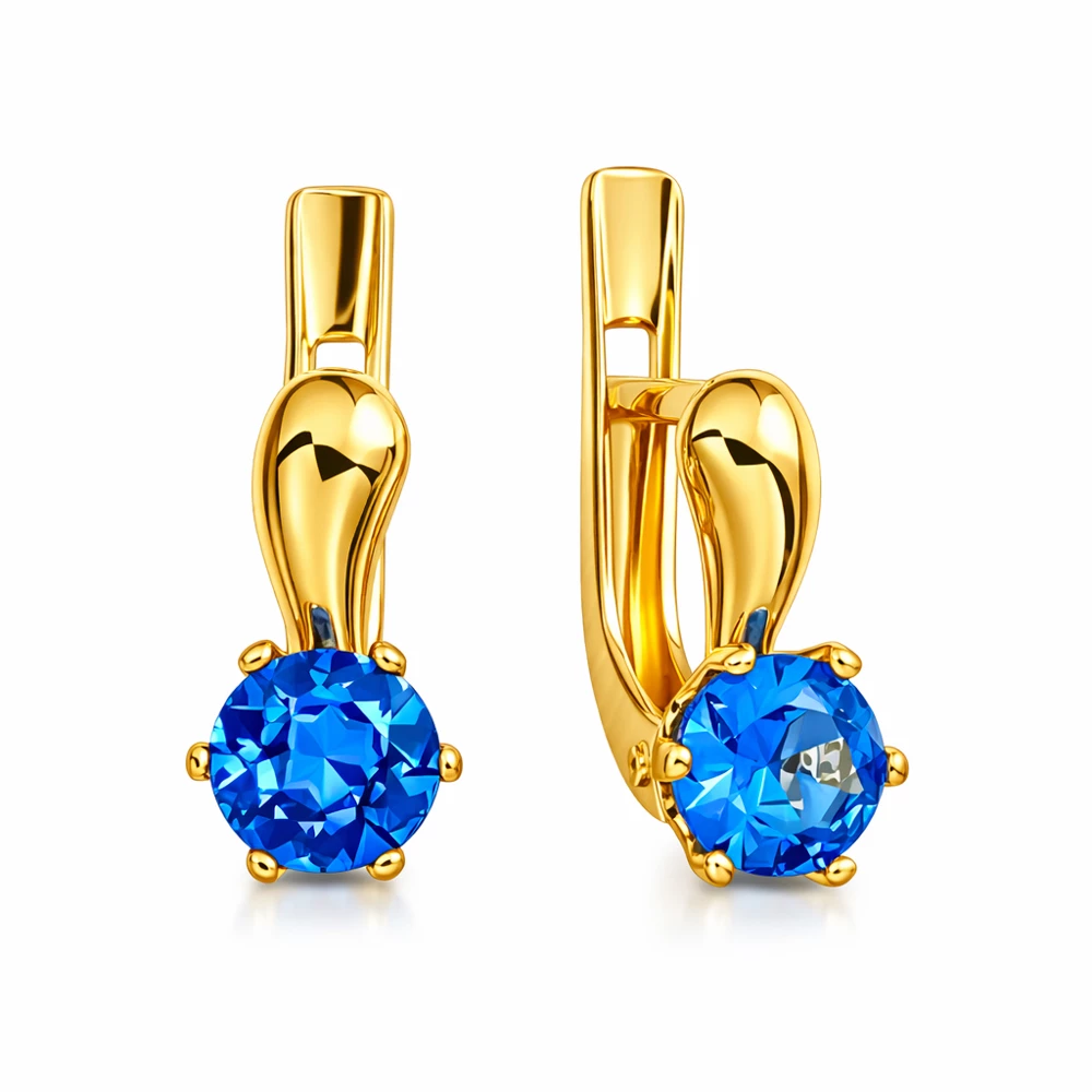 Серьги детские с фианитами из красного золота 375 пробы