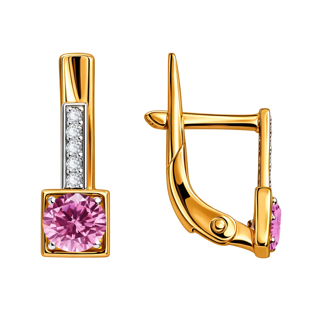 Серьги детские с фианитами из красного золота 585 пробы