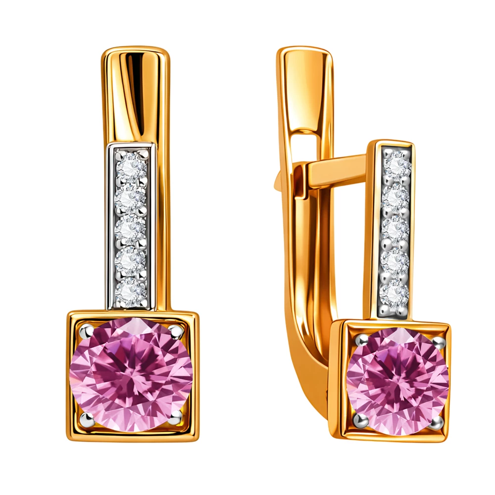 Серьги детские с фианитами из красного золота 585 пробы