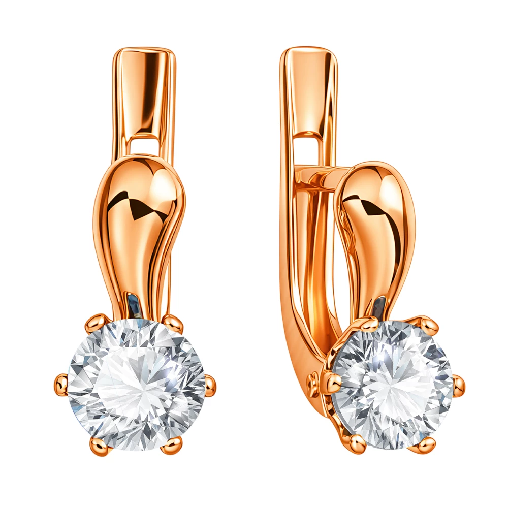 Серьги детские с фианитами из красного золота 375 пробы