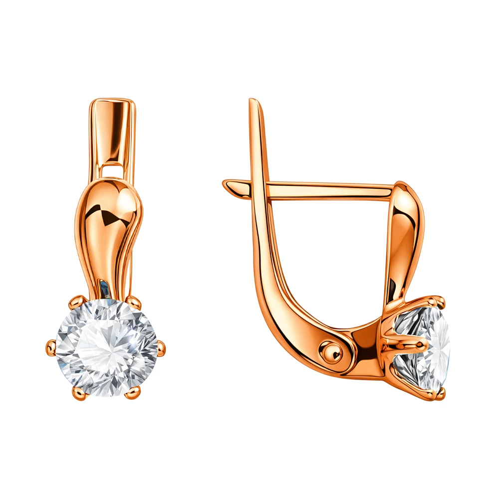 Серьги детские с фианитами из красного золота 375 пробы