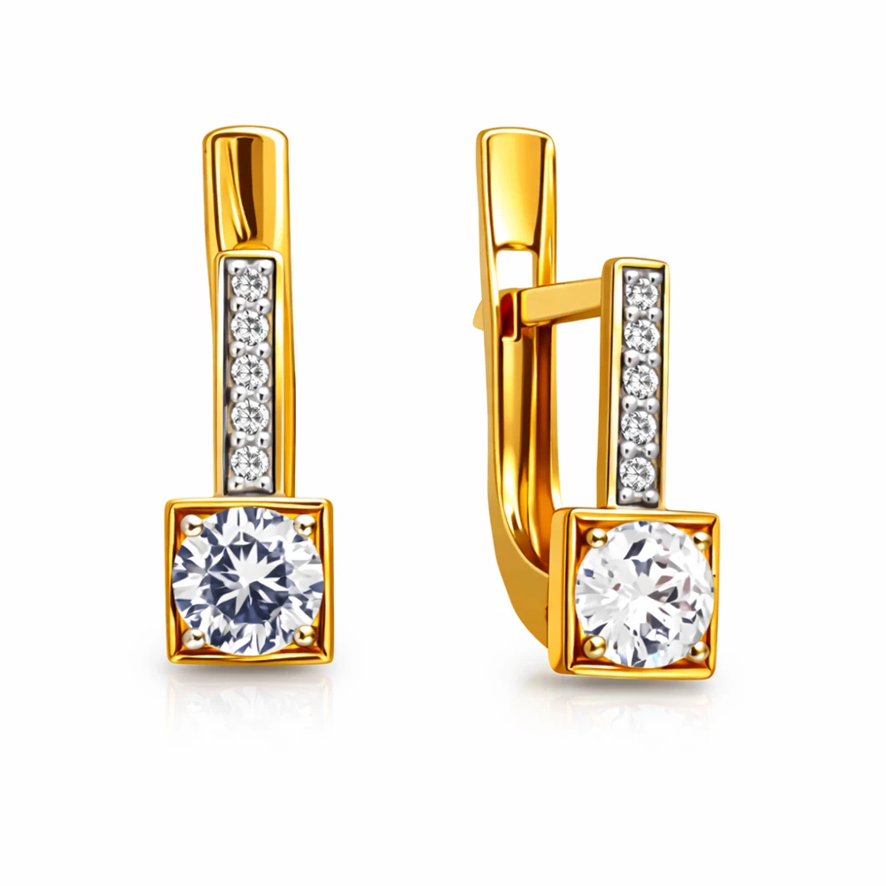 Серьги детские с фианитами из красного золота 375 пробы