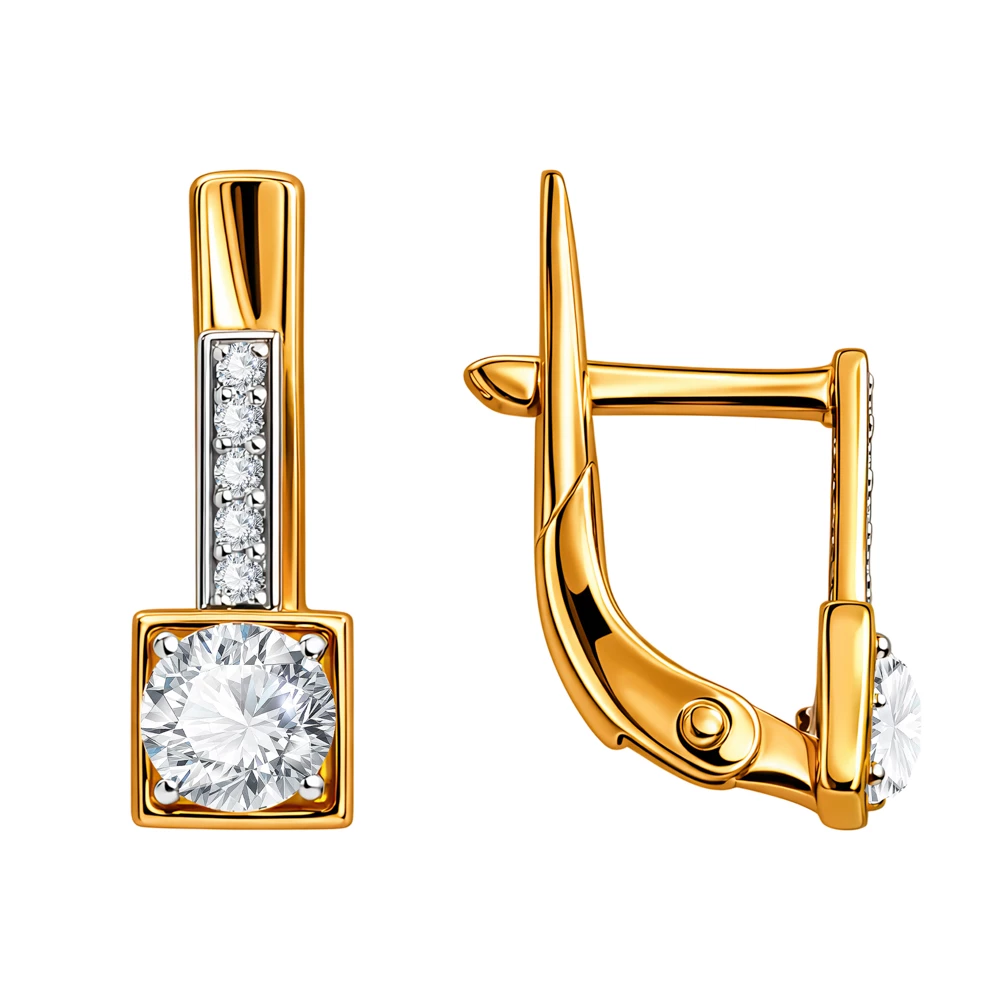 Серьги детские с фианитами из красного золота 375 пробы