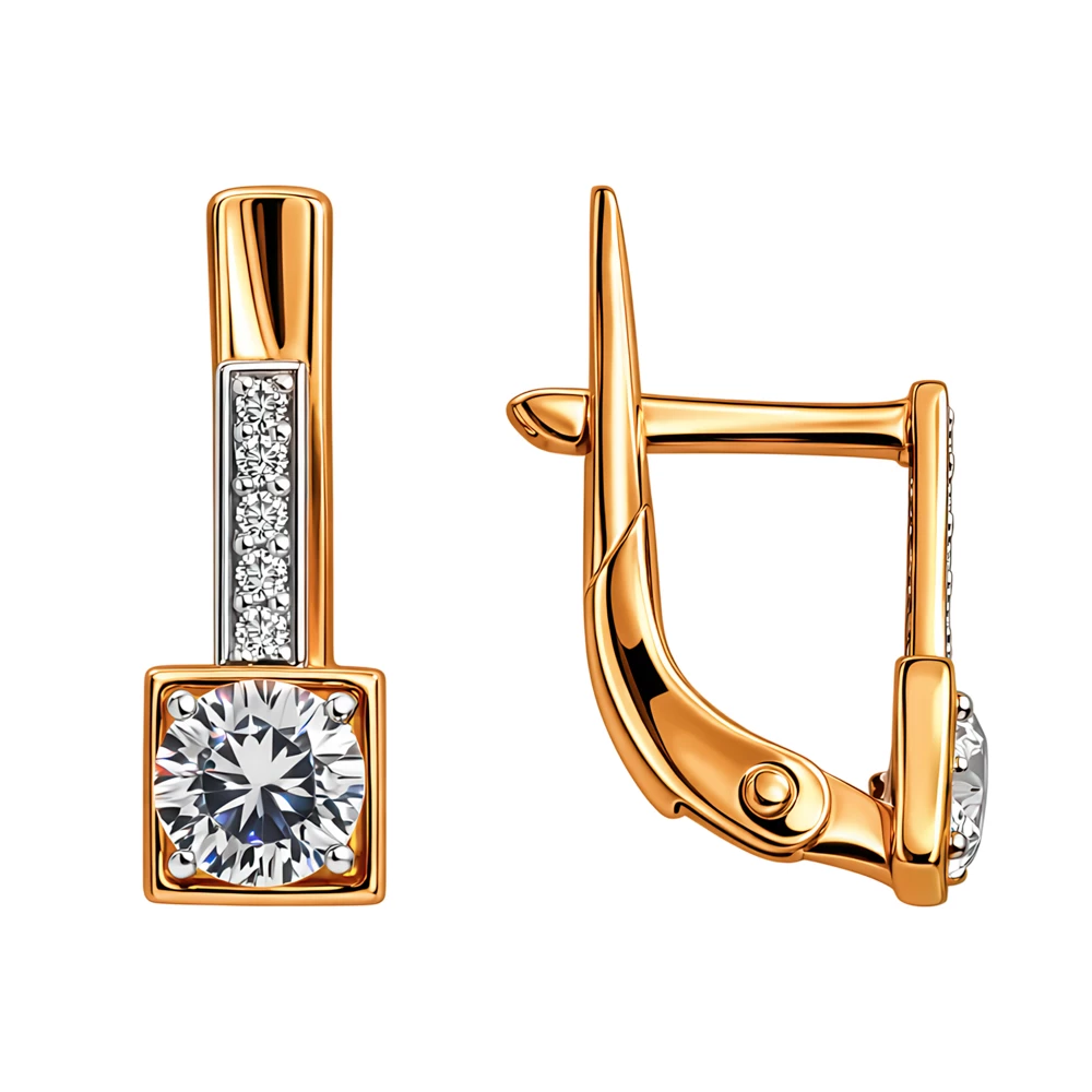 Серьги детские с фианитами из красного золота 375 пробы