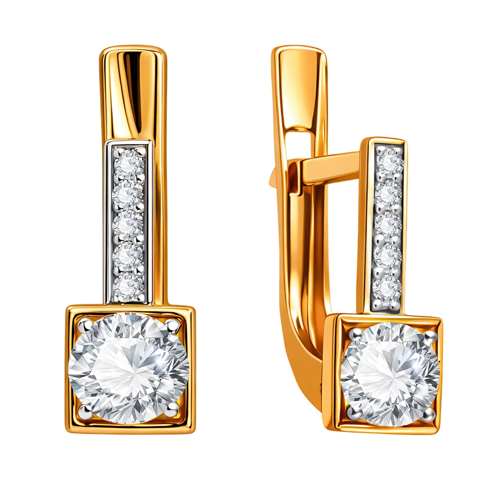 Серьги детские с фианитами из красного золота 375 пробы