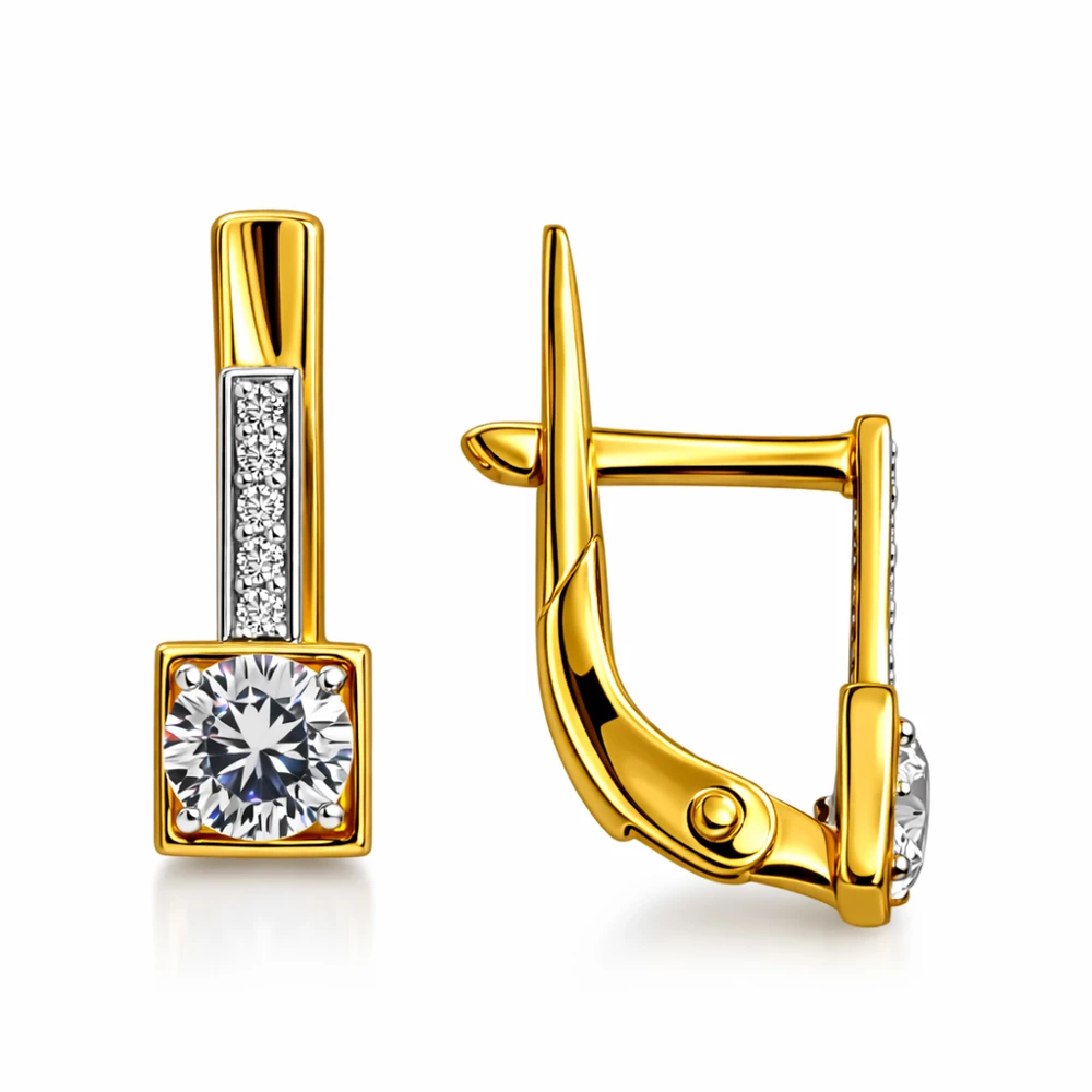 Серьги детские с фианитами из красного золота 375 пробы